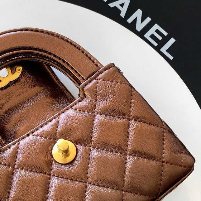 CHANEL 25S MINI KELLY BAG 13 IN BROWN METALLIC LAMBSKIN WITH GOLD HARDWARE