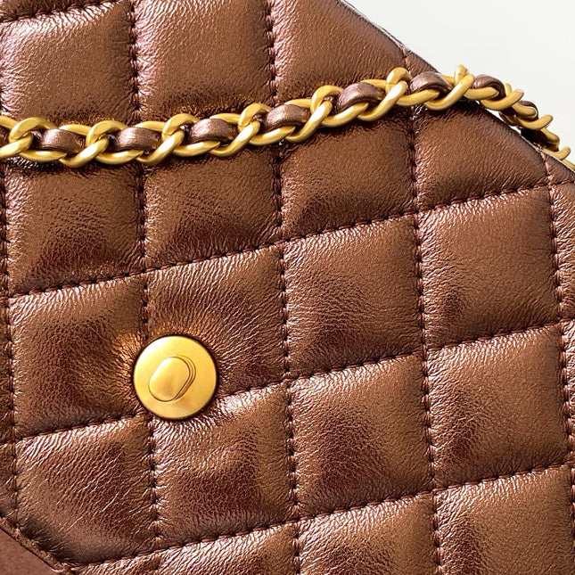 CHANEL 25S MINI KELLY BAG 19 IN BROWN METALLIC LAMBSKIN WITH GOLD HARDWARE