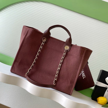 CHANEL 25S TOTE BAG 38 IN DARK RED CANVAS