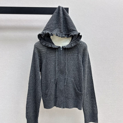 DIOR 25S HOODED KNIT CARDIGAN WITH CUTOUT DESIGN 616
