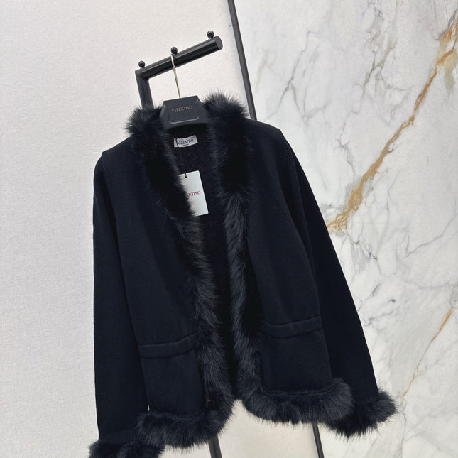 VALENTINO 26S KNIT CARDIGAN WITH FUR COLLAR STYLE 78