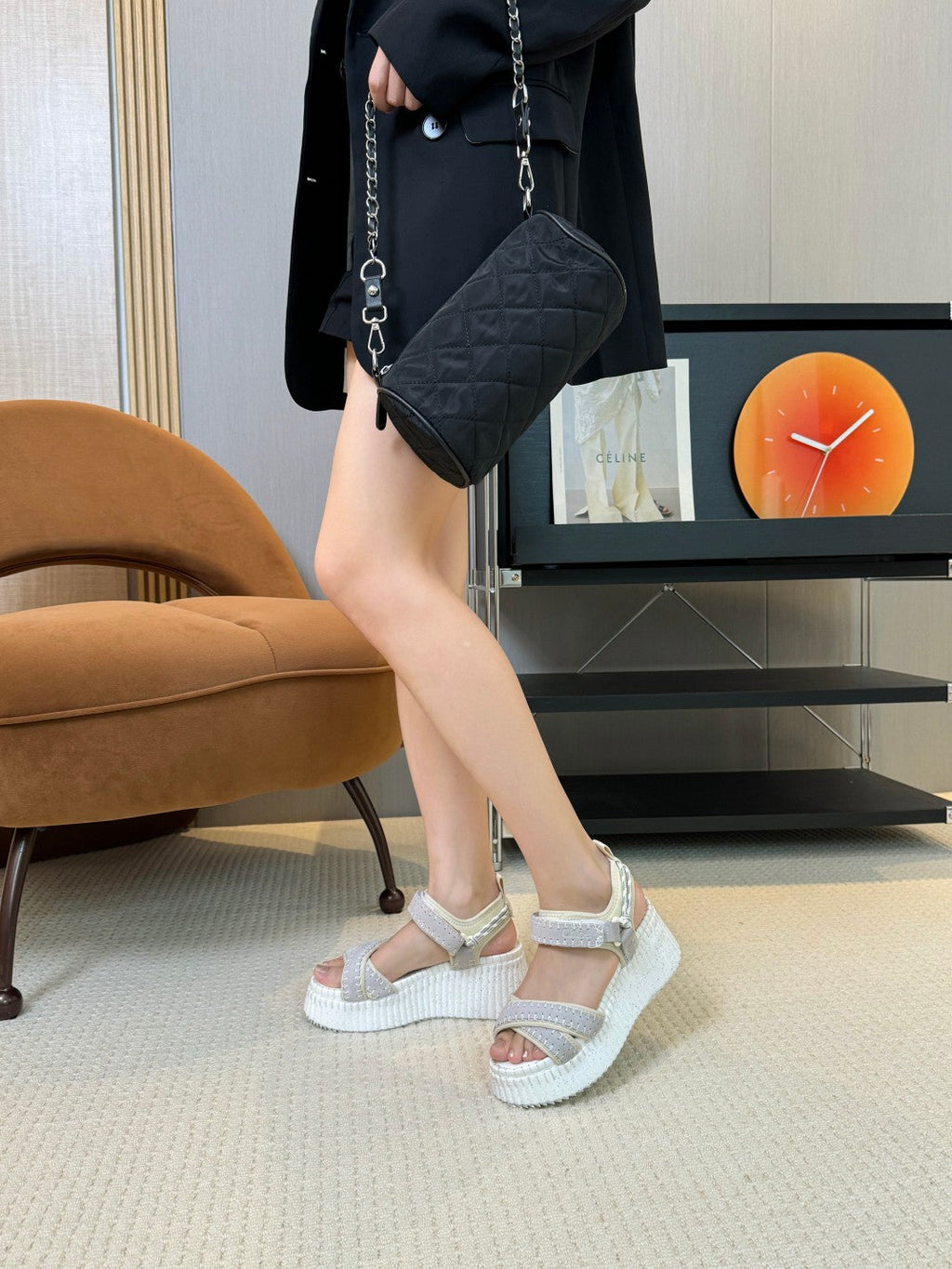 NAMA WEDGE SANDAL 8 CM IN PASTEL GREY SUEDE AND WHITE RUBBER