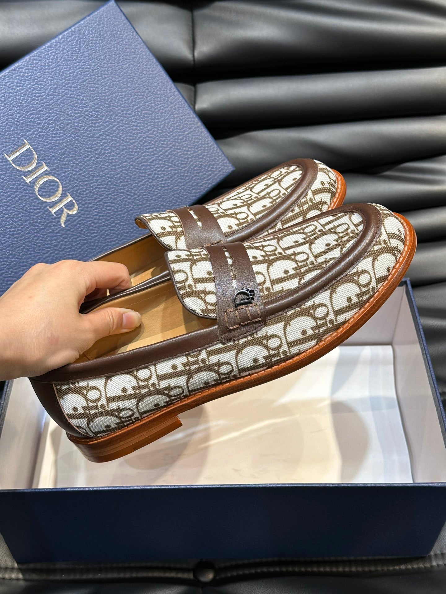 CD GRANVILLE LOAFER BROWN-WHITE MONOGRAM JACQUARD