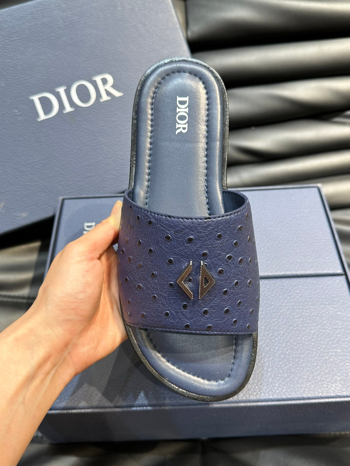CD ALIAS SUMMER SLIPPER NAVY CALFSKIN