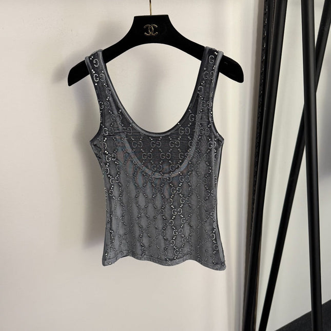 GUCCI 26S EMBELLISHED VELVET SLEEVELESS TOP 175