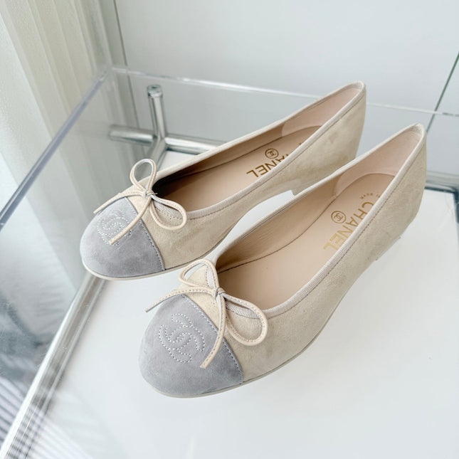 BALLET FLAT IN DOVE GRAY MIX PALE YELLOW SUEDE