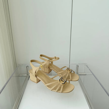 MID HEEL SANDALS IN FLAX YELLOW LAMBSKIN