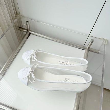 CHANEL 26S BALLET FLATS IN WHITE MESH TOE CAP AND BOW