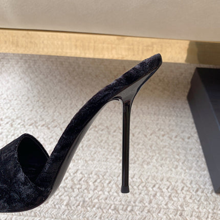 HIGH HEEL SLIDES IN BLACK VELVET