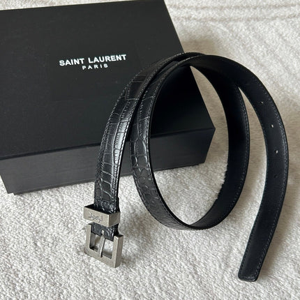 YSL 25S BELT 20 MM IN BLACK EMBOSSED CALFSKIN 543673