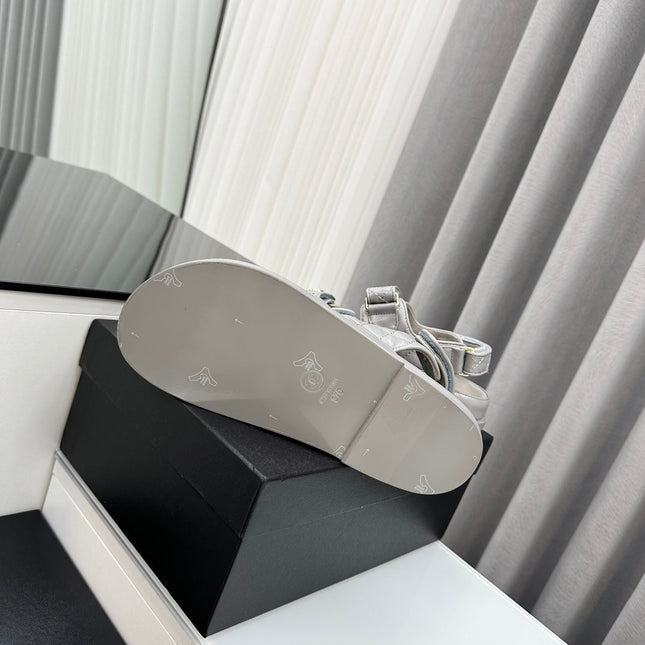 dad sandals grey patent lambskin