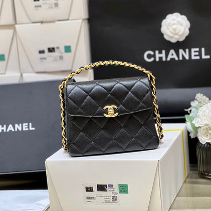 25S CHANEL TOTE CROSSBODY BAG 19 IN BLACK CALFSKIN WITH METAL HANDLE