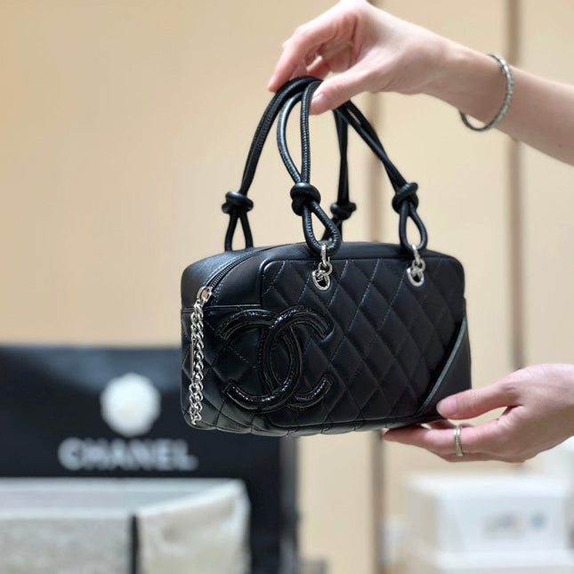 25S CHANEL CAMBON BOSTON BAG 27 IN FULL BLACK CALFSKIN