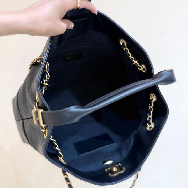 CHANEL 25S LARGE HOBO BAG 36 IN BLACK CALFSKIN GOLD HARDWARE