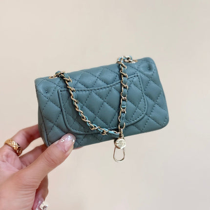 CHANEL 25S FLAP CHARM BAG 13 IN TEAL BLUE LAMBSKIN