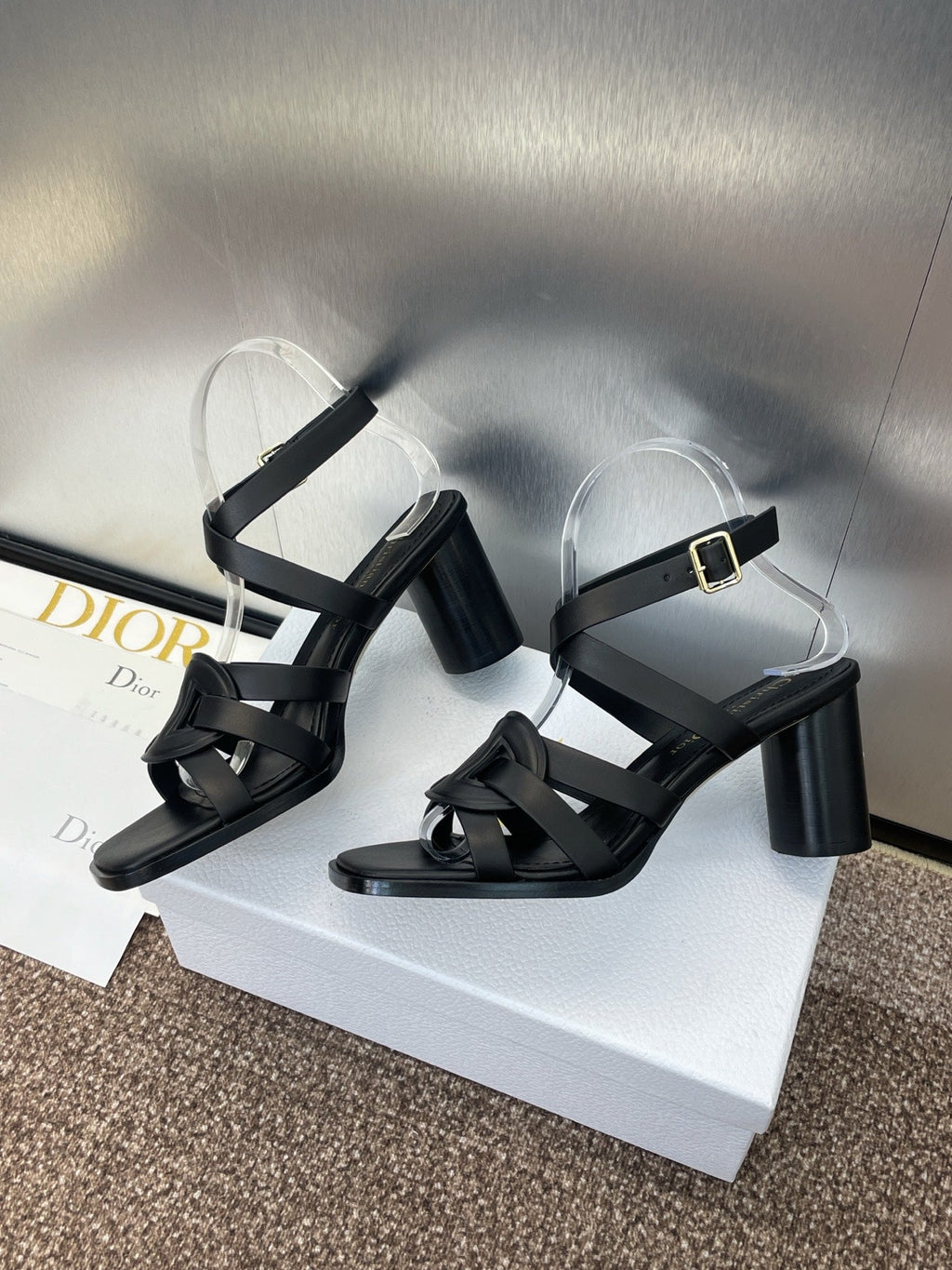 D-CLUB HIGH HEEL SLIDE 25S 80MM IN BLACK CALFSKIN