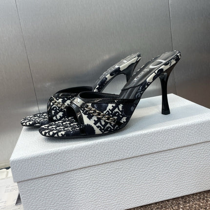 DIOR 25S HIGH HEELS PUNK 85MM IN BLACK WHITE CALFSKIN AND CANVAS