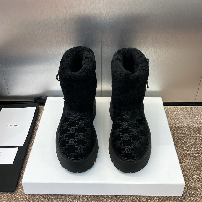 CELINE 26S ANKLE BOOTS 45 MM IN BLACK SUEDE AND WOOL
