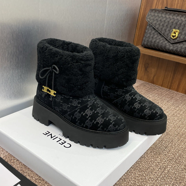 CELINE 26S ANKLE BOOTS 45 MM IN BLACK SUEDE AND WOOL