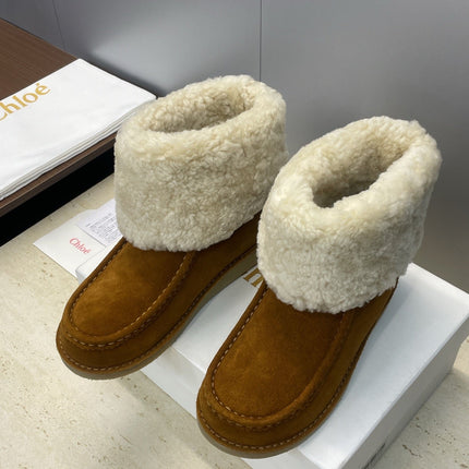 CHLOÉ 26S SHEARLING BOOTS IN BROWN SUEDE