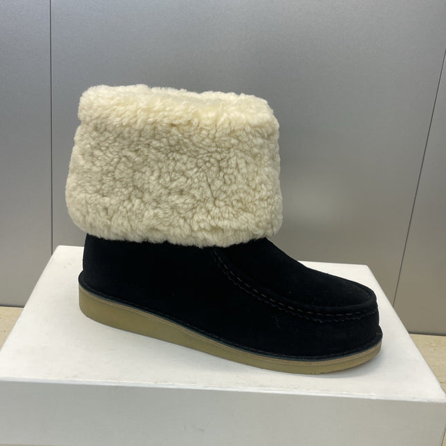 CHLOÉ 26S SHEARLING BOOTS IN BLACK SUEDE