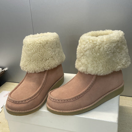 CHLOÉ 26S SHEARLING BOOTS IN LIGHT PINK SUEDE