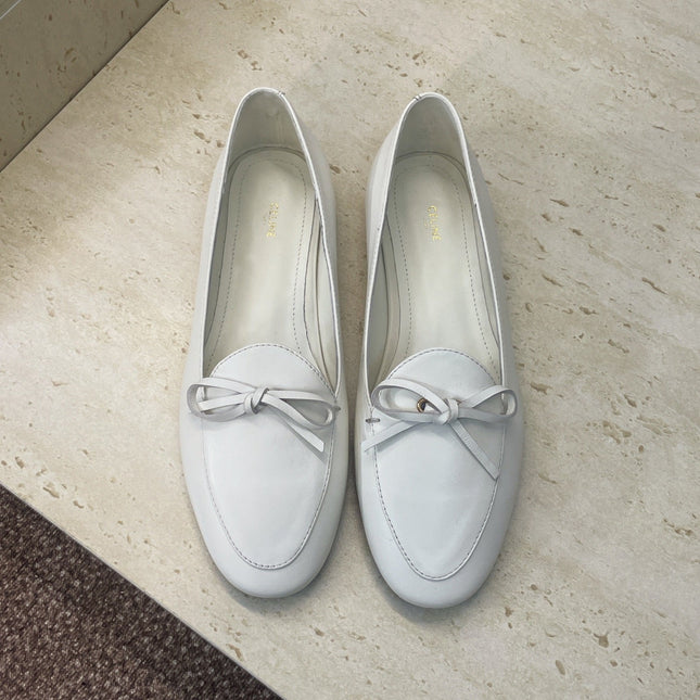 CELINE 26S BALLET FLATS IN WHITE LAMBSKIN WITH BOW