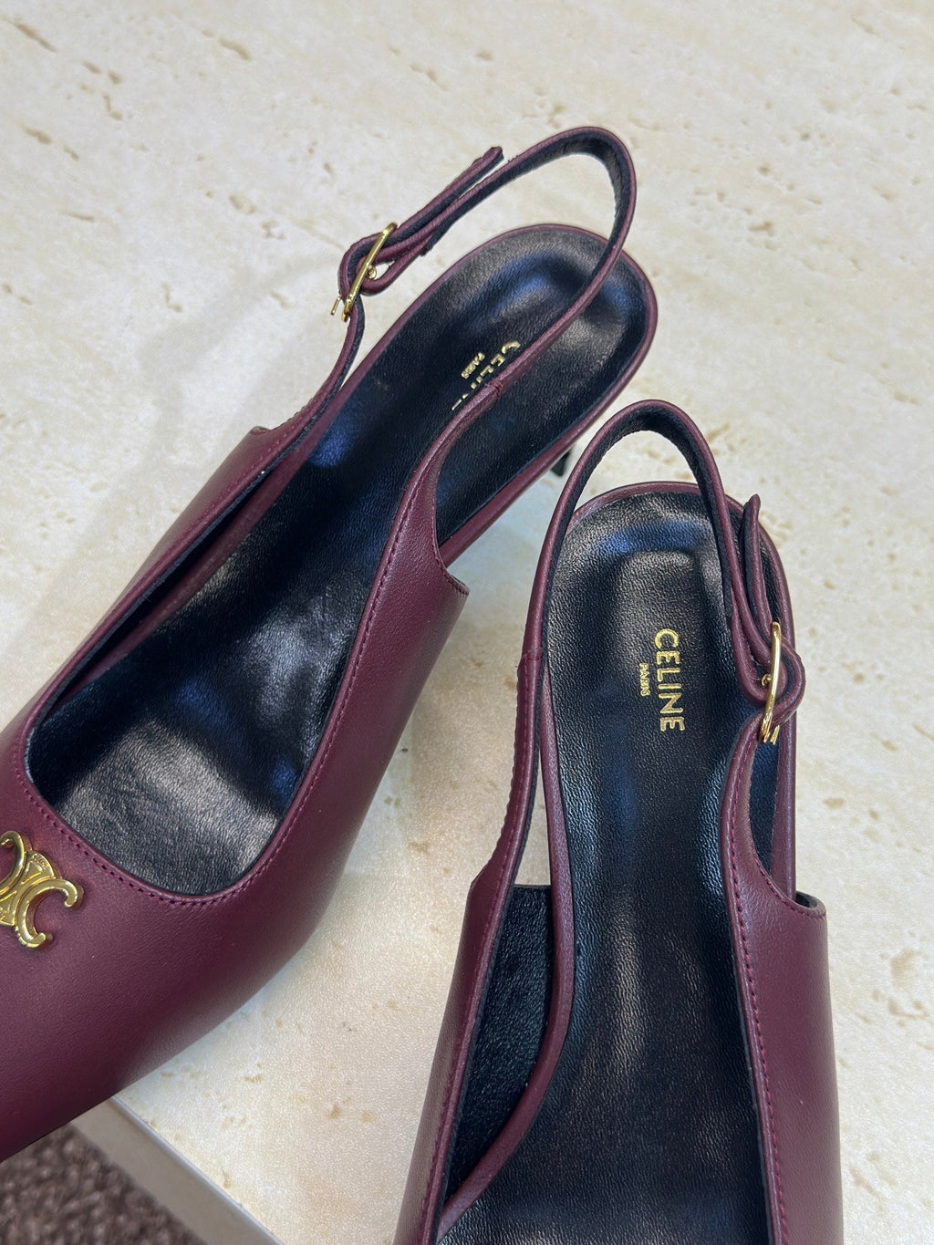 CELINE 26S SLINGBACK HEELS 65 MM IN DARK RED CALFSKIN