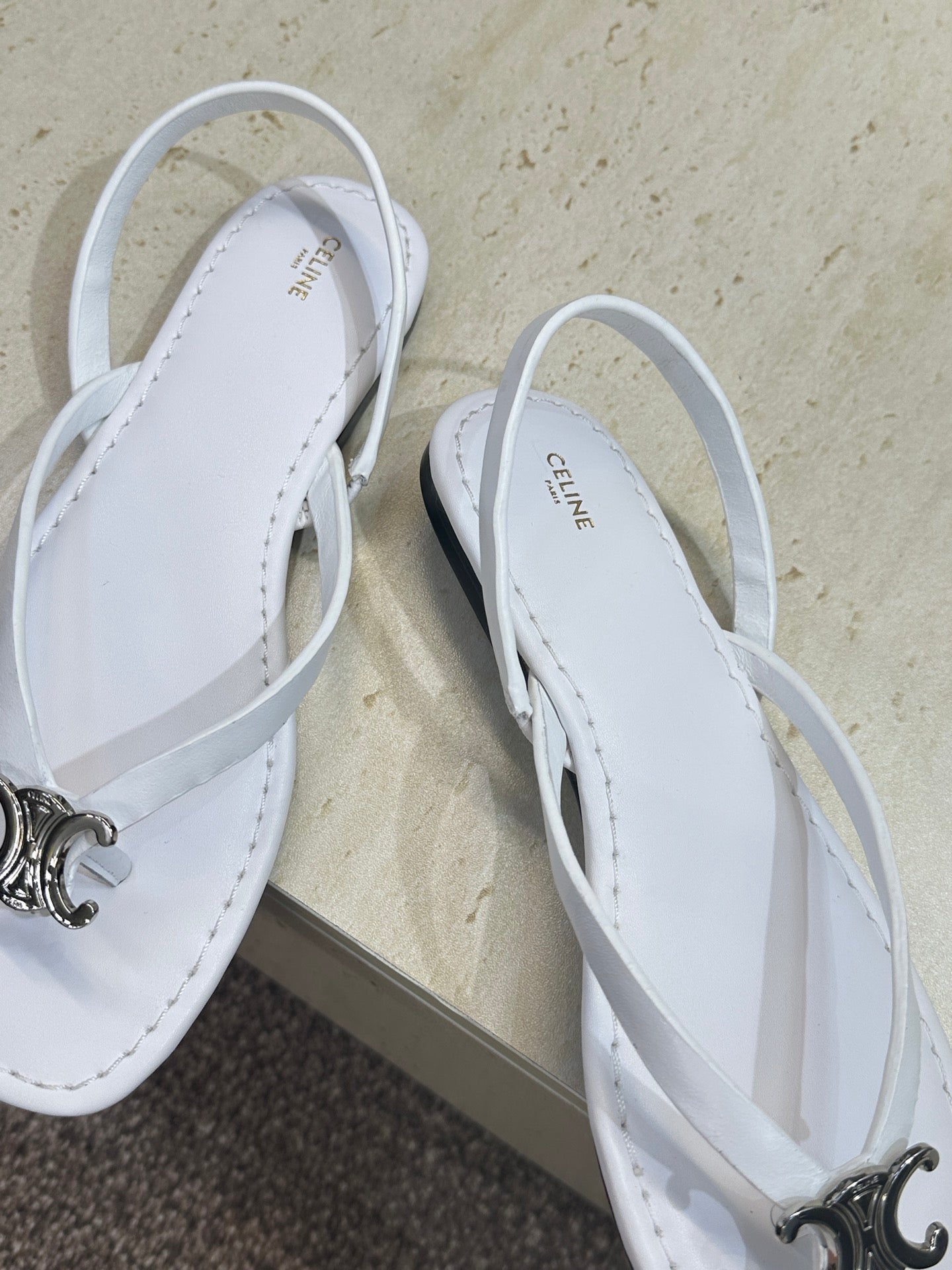 CELINE 26S THONG SANDALS IN WHITE CALFSKIN