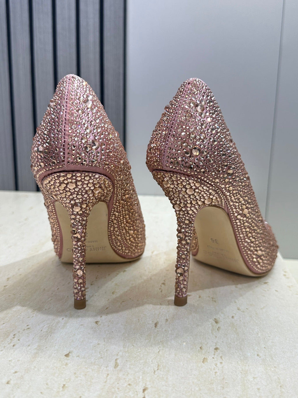JIMMY CHOO 26S HIGH HEELS 95 MM IN PINK ROSE GOLD CRYSTAL-EMBELLISHED