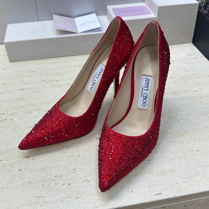 JIMMY CHOO 26S HIGH HEELS 95 MM IN RED CRYSTAL-EMBELLISHED