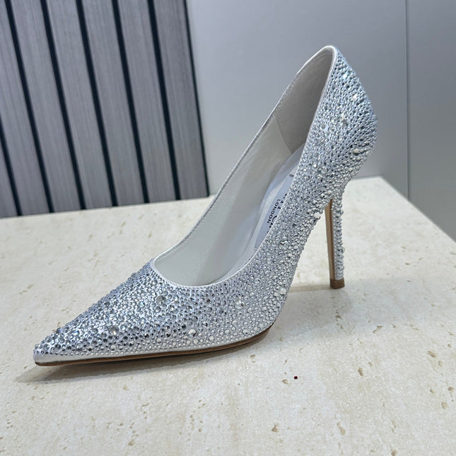 JIMMY CHOO 26S HIGH HEELS 95 MM IN SILVER CRYSTAL-EMBELLISHED