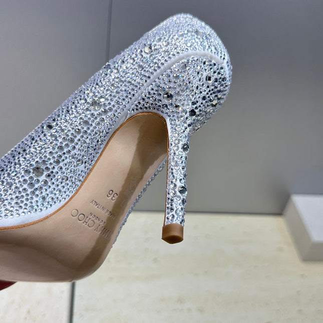 JIMMY CHOO 26S HIGH HEELS 95 MM IN SILVER CRYSTAL-EMBELLISHED