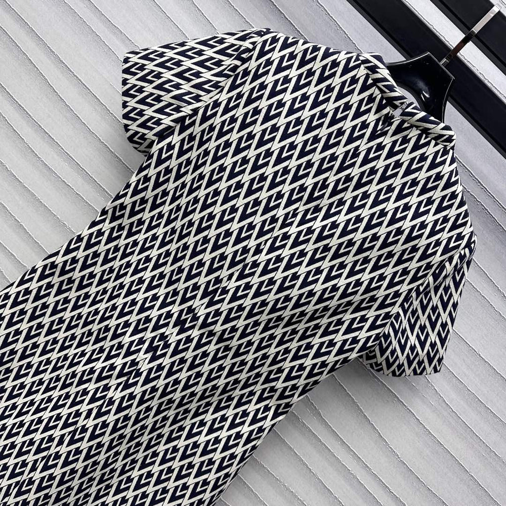 Valentino Black White Short Dress In Toute La V Jacquard
