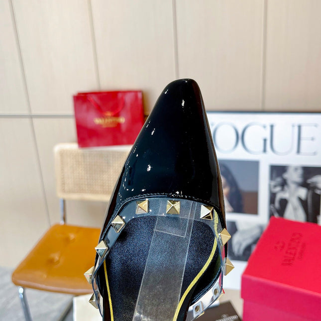 ROCKSTUD CAGED SLINGBACKS 5 CM IN BLACK CALFSKIN