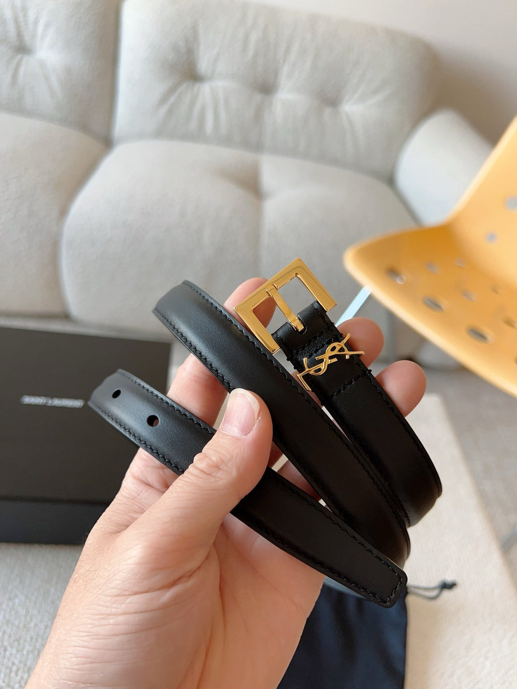 YSL 25S BELT 20 MM IN BLACK CALFSKIN 588783
