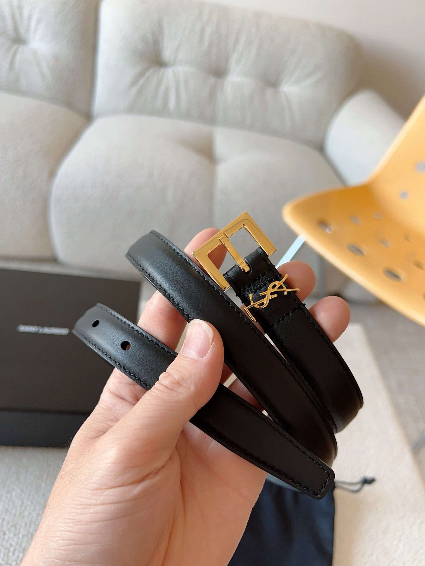YSL 25S BELT 20 MM IN BLACK CALFSKIN 588783