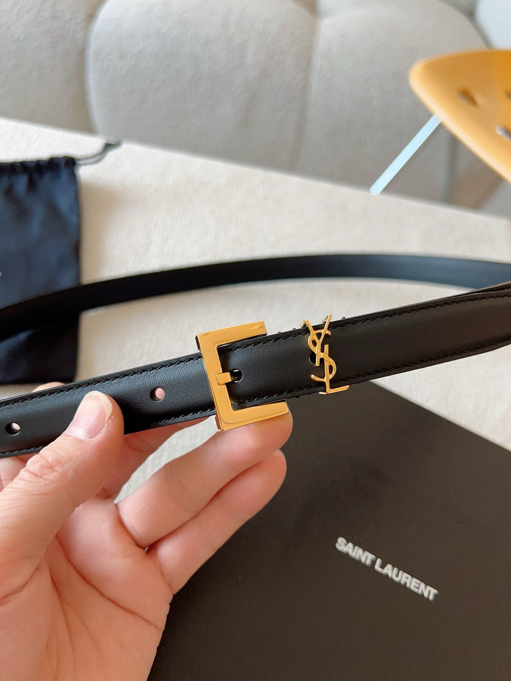 YSL 25S BELT 20 MM IN BLACK CALFSKIN 588783