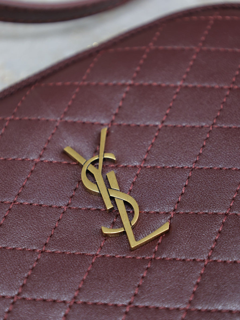 GABY ZIPPED POUCH 19 IN WINE RED QUILTED LAMBSKIN GOLD HARDWARE