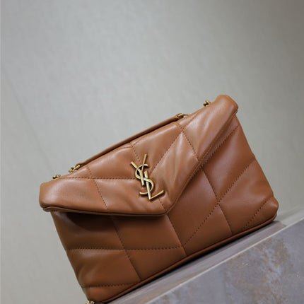 YSL 25S LOULOU PUFFER MINI 23 IN CARAMEL CALFSKIN GOLD HARDWARE