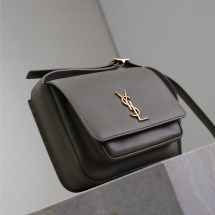YSL 25S NIKI BABY 22 IN DARK OLIVE BROWN CALFSKIN GOLD HARDWARE