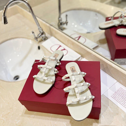 VALENTINO 26S ROCKSTUD CAGED SANDALS IN WHITE CALFSKIN