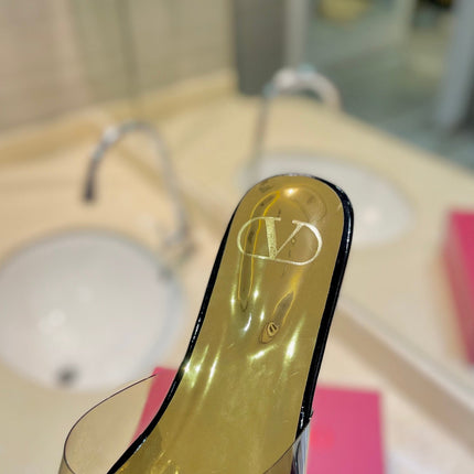 VALENTINO 26S FLAT SLIDES IN BLACK MIX GOLD LAMBSKIN WITH CRYSTAL