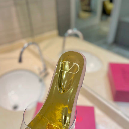 VALENTINO 26S FLAT SLIDES IN NUDE MIX GOLD LAMBSKIN WITH CRYSTAL