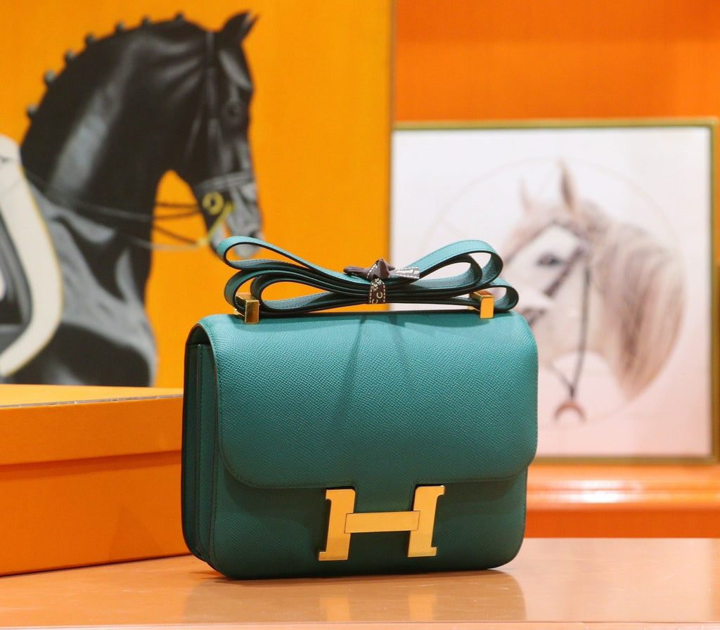 HM 25S CONSTANCE EVERCOLOR BAG 24 CM IN DARK GREEN EPSOM WITH GOLD HARDWARE