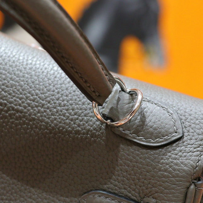 HM 25S KELLY BAG 25 CM IN GREY TOGO WITH SILVER HARDWARE