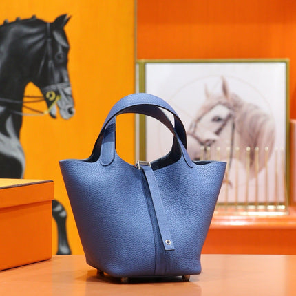 HM 25S PICOTIN BAG 18 CM IN CORNFLOWER BLUE TOGO WITH SILVER HARDWARE