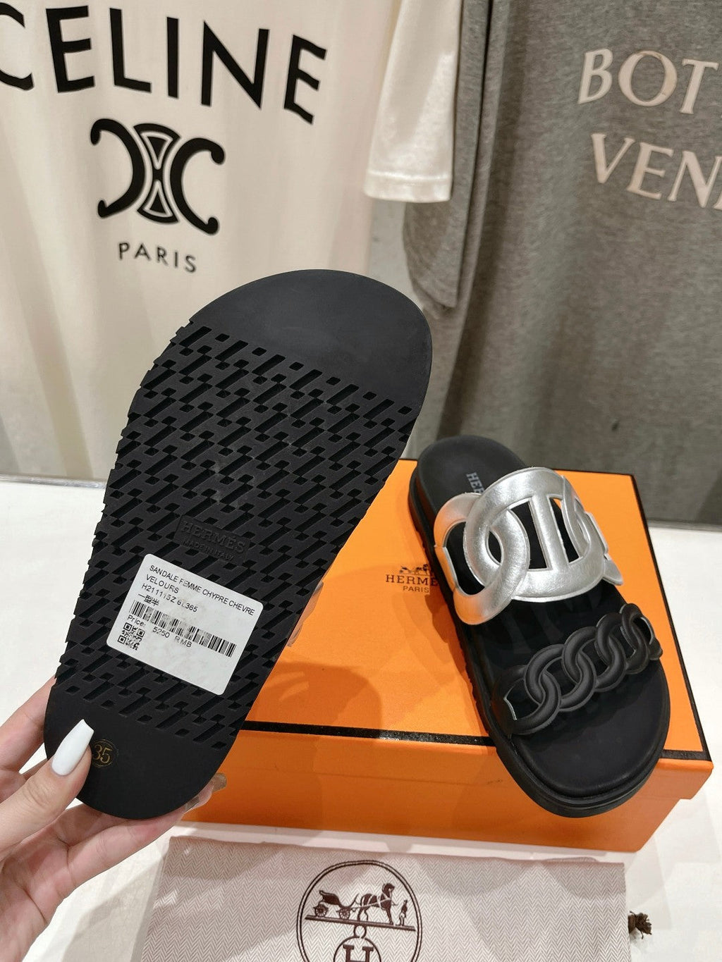 EXTRA SANDAL PASTEL BLACK MIX SILVER CALFSKIN