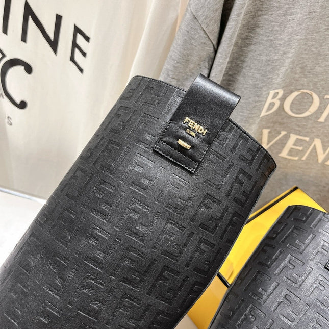 FENDI 25S HIGH BOOTS IN BLACK COWHIDE LOGO EMBOSSING