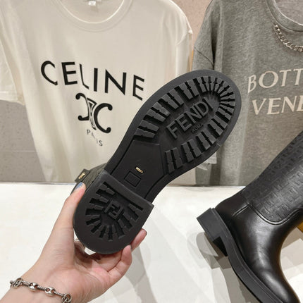 FENDI 25S HIGH BOOTS IN BLACK COWHIDE LOGO EMBOSSING